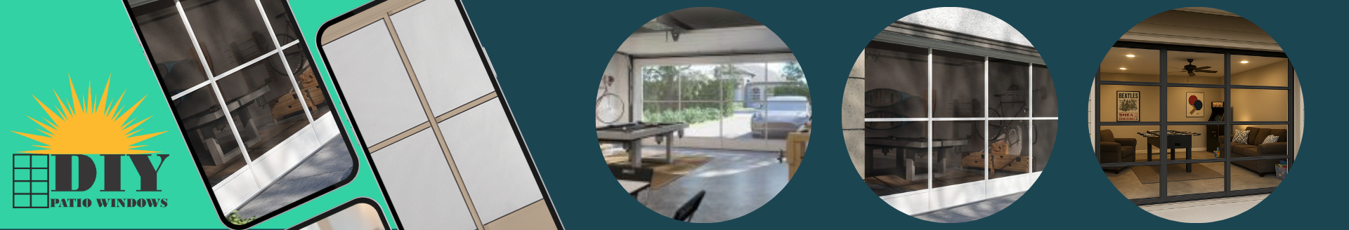 Buy EZE Breeze Windows From DIY Patio Windows image shows banner for garage slider from EZE Breeze and DIY Patio Windows